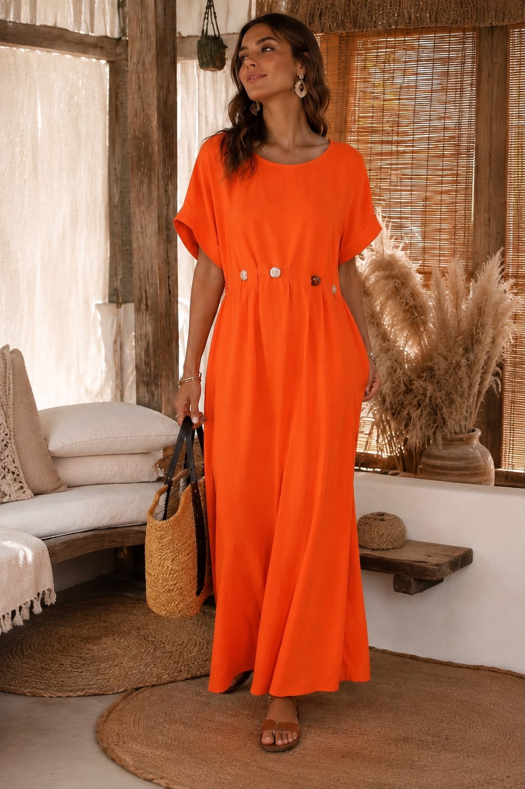 ROBES LONGUE ORANGE A BIJOUX INTEGRE