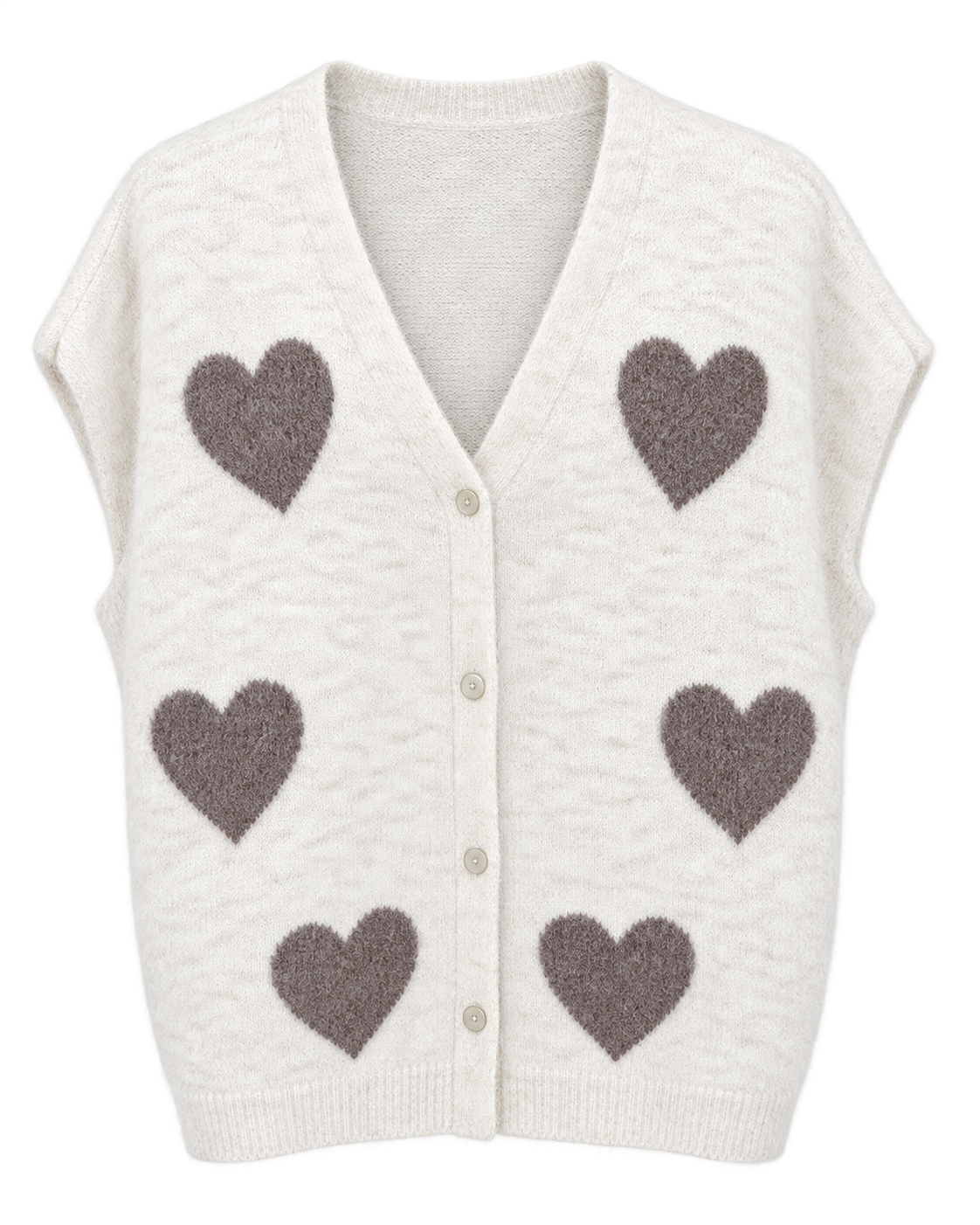 GILET BLANC À MOTIFS CŒURS MARRON
