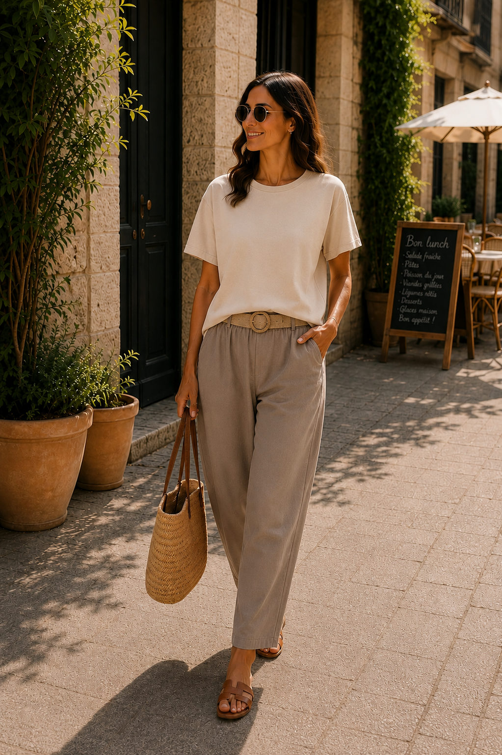 Pantalon coton élégance - taupe