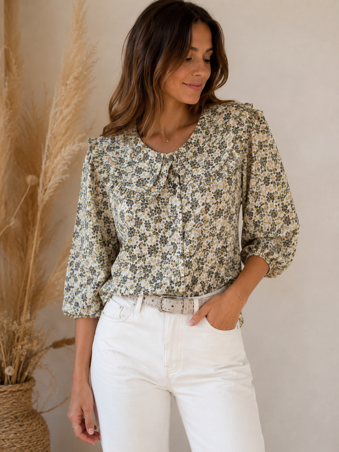 BLOUSE FLEURIE COL CLAUDINE