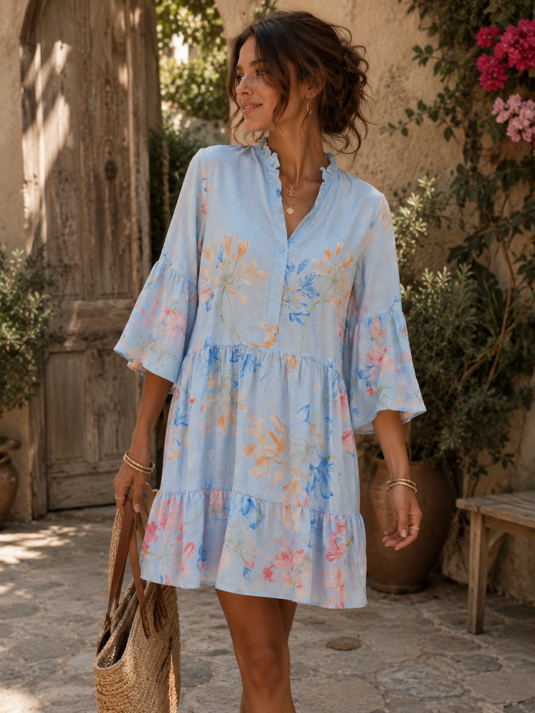 Robe bleue fleurie