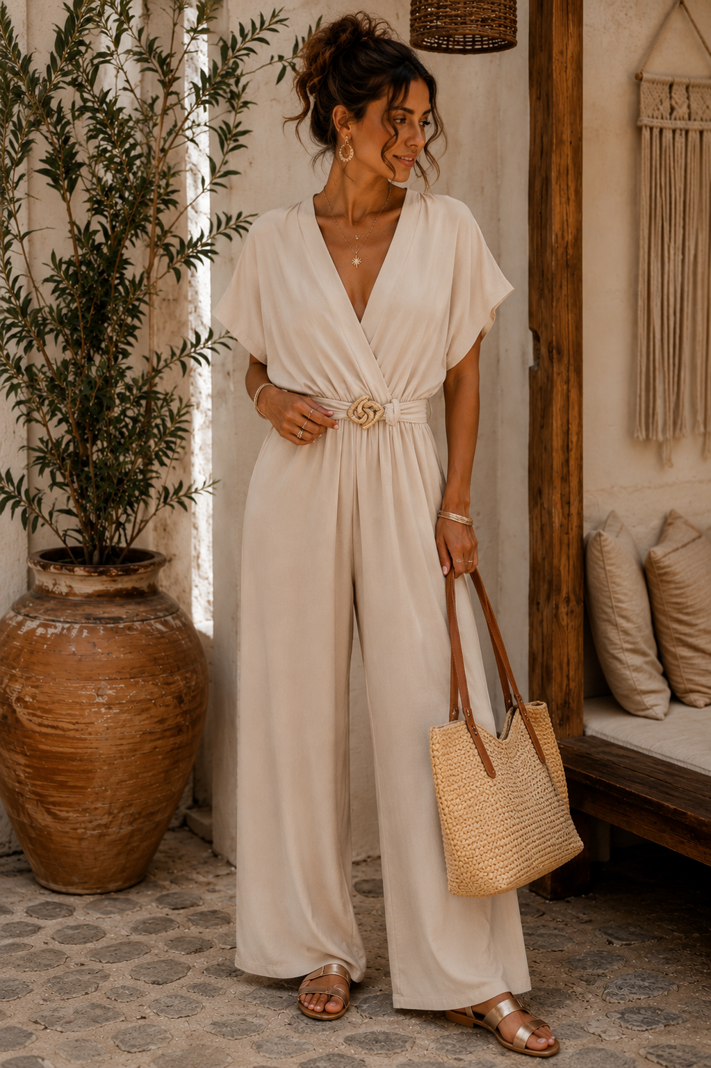 COMBINAISON BEIGE A BOUCLE NŒUD