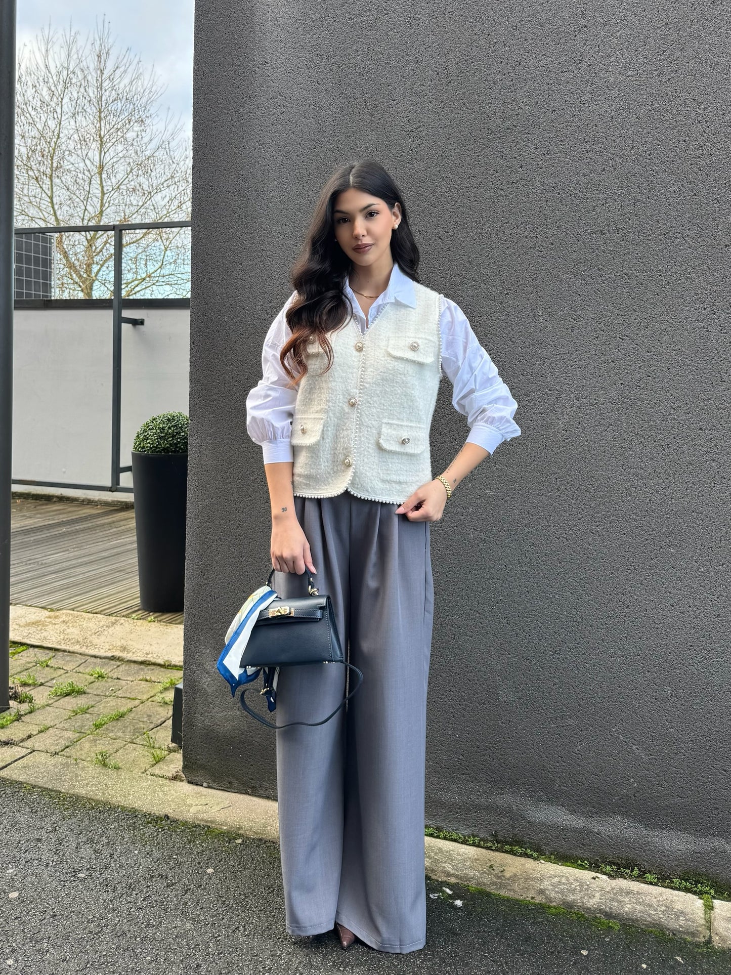 GILET BOUTONNÉ PERLE BLANC