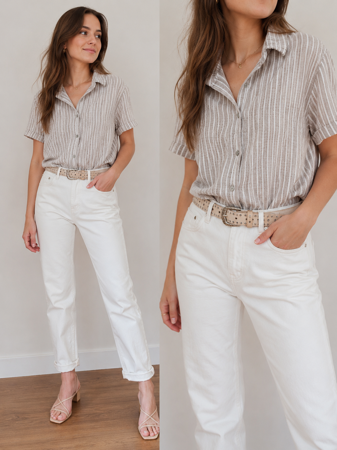 JEANS BLANC MOM AVEC CEINTURE BEIGE