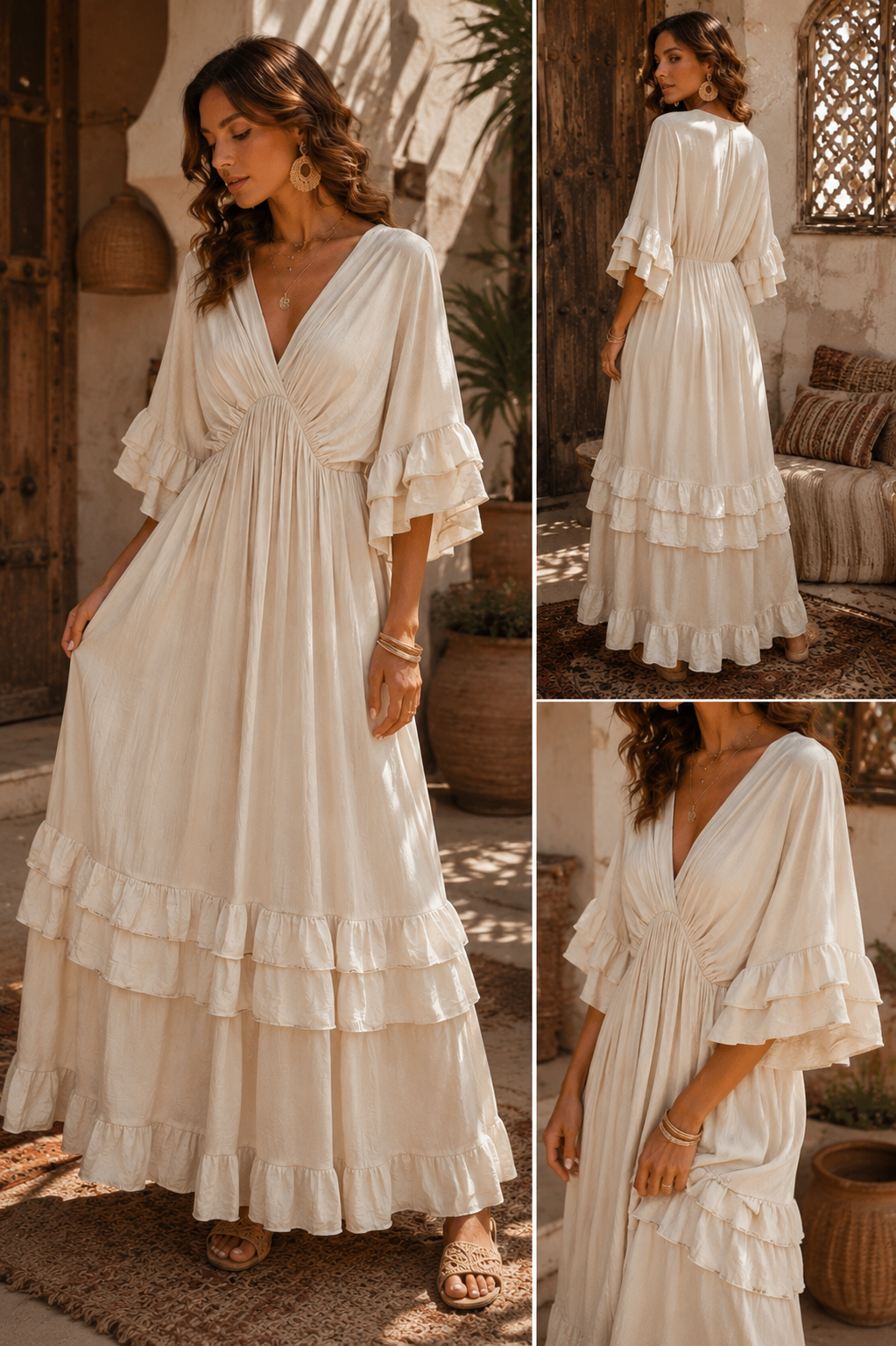 Robe longue à volant écru - bohème chic