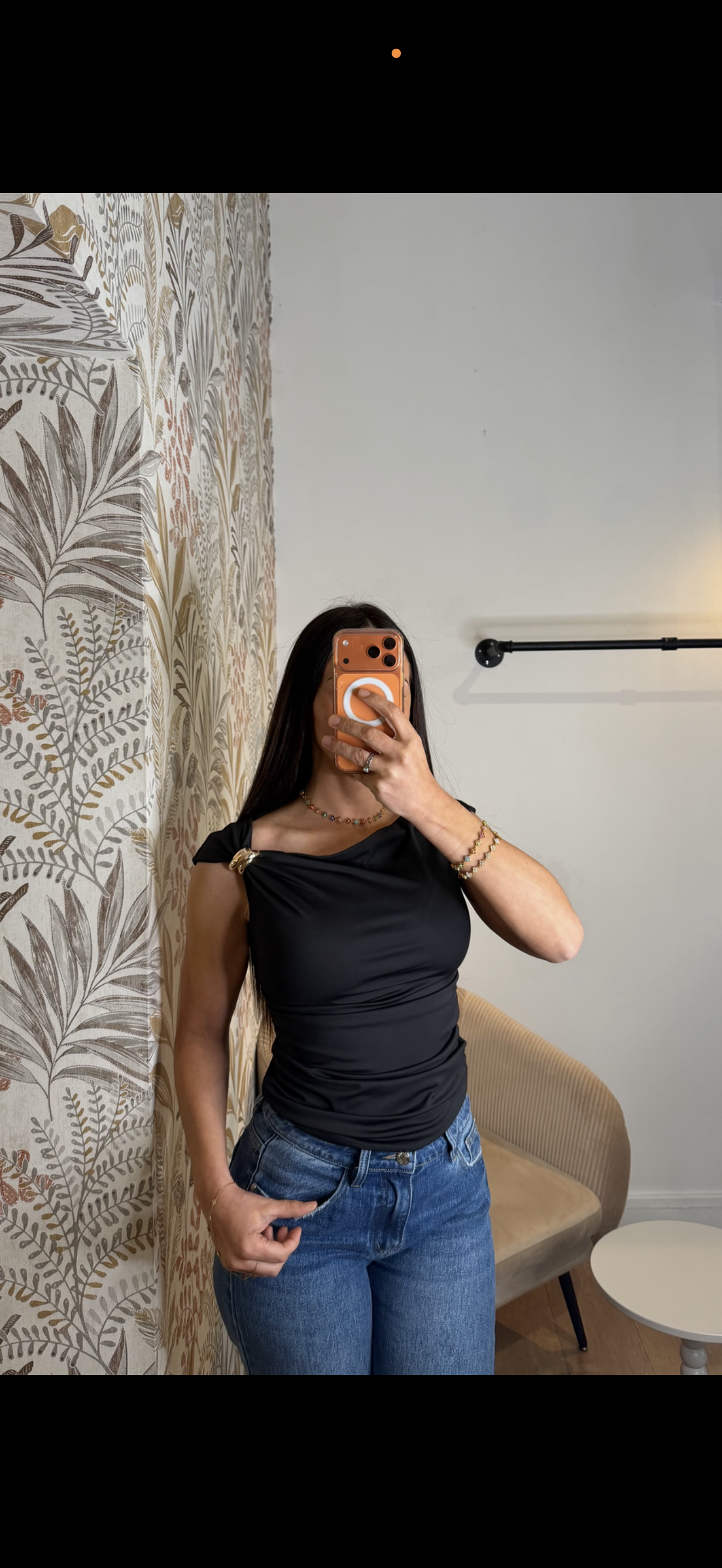 Top drapé asymétrique Bijou - Noir