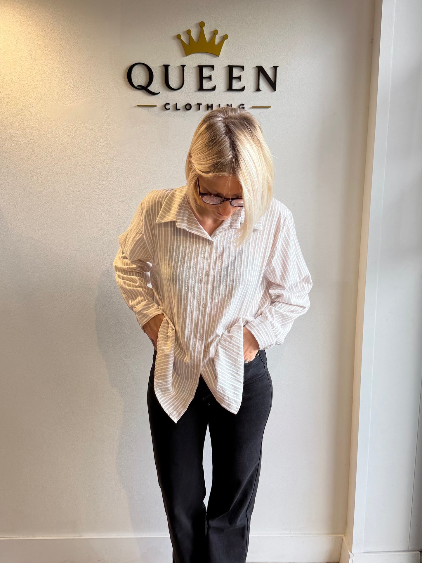 CHEMISE RAYEE BEIGE & BLANCHE