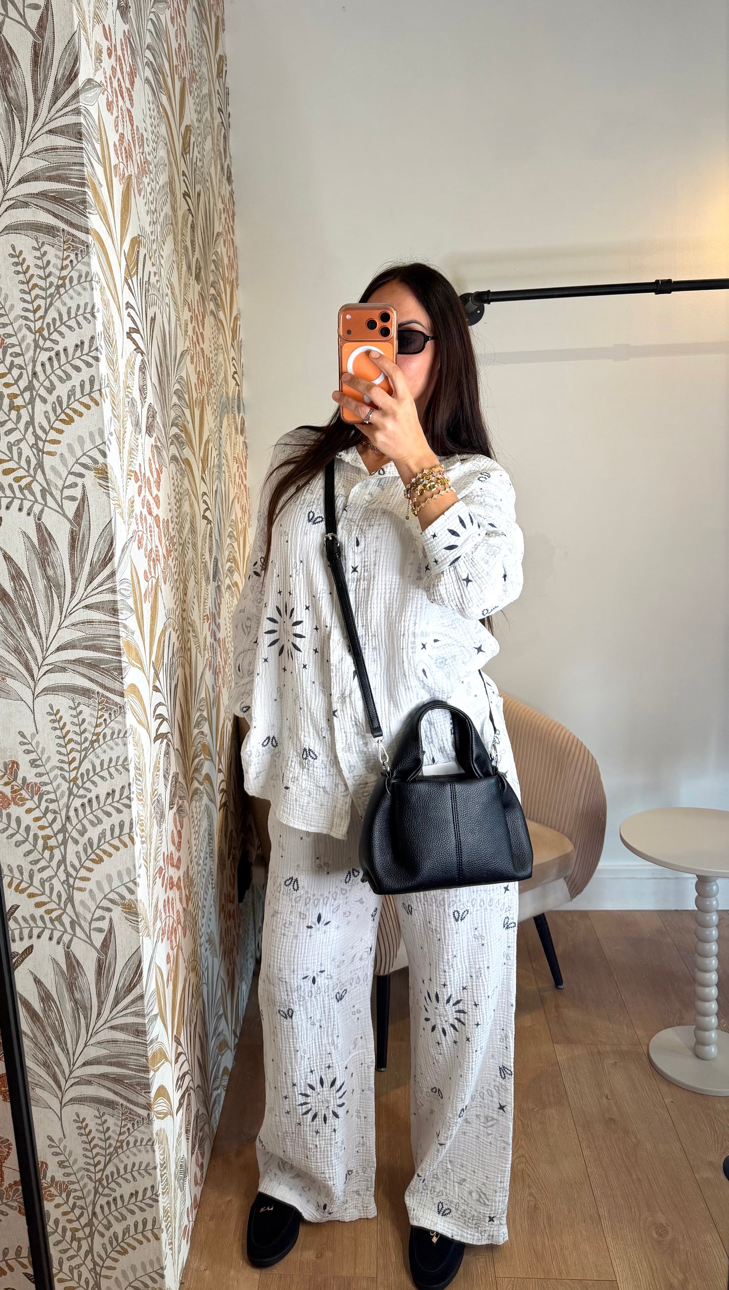 ENSEMBLE GAZ DE COTON BLANC IMPRIMÉ BANDANA