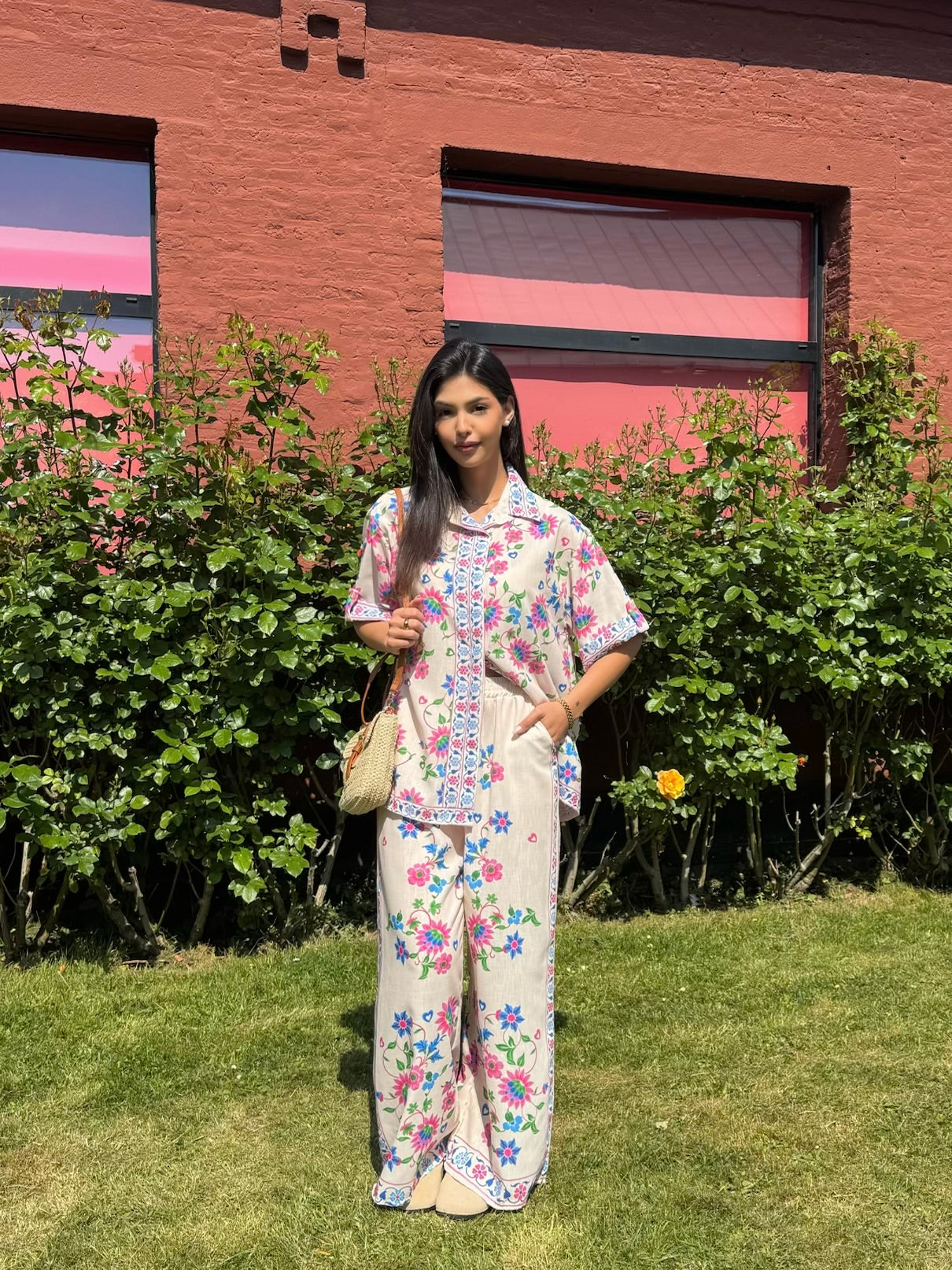 ENSEMBLE FLEURI EFFET LIN