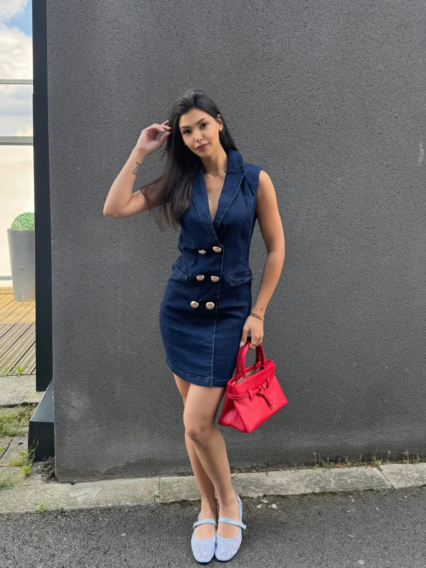 ROBE BLAZER INDIGO AVEC BOUTON DORÉ