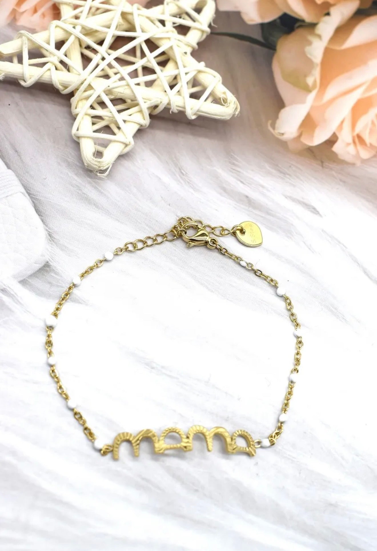 BRACELET MAMA AVEC PERLES BLANCHE