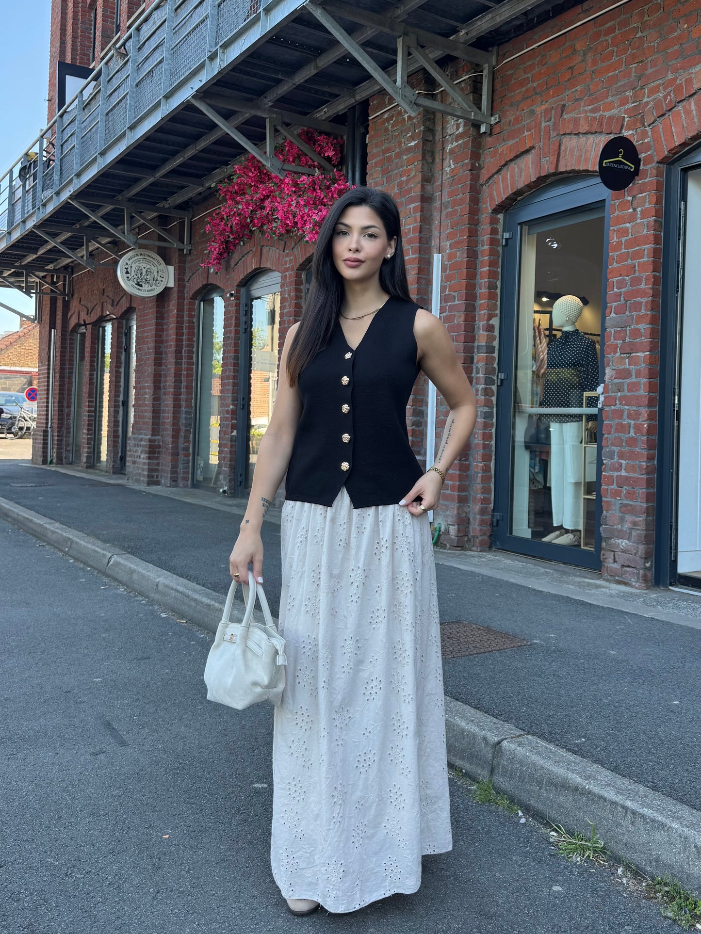 JUPE LONGUE BRODÉE BEIGE
