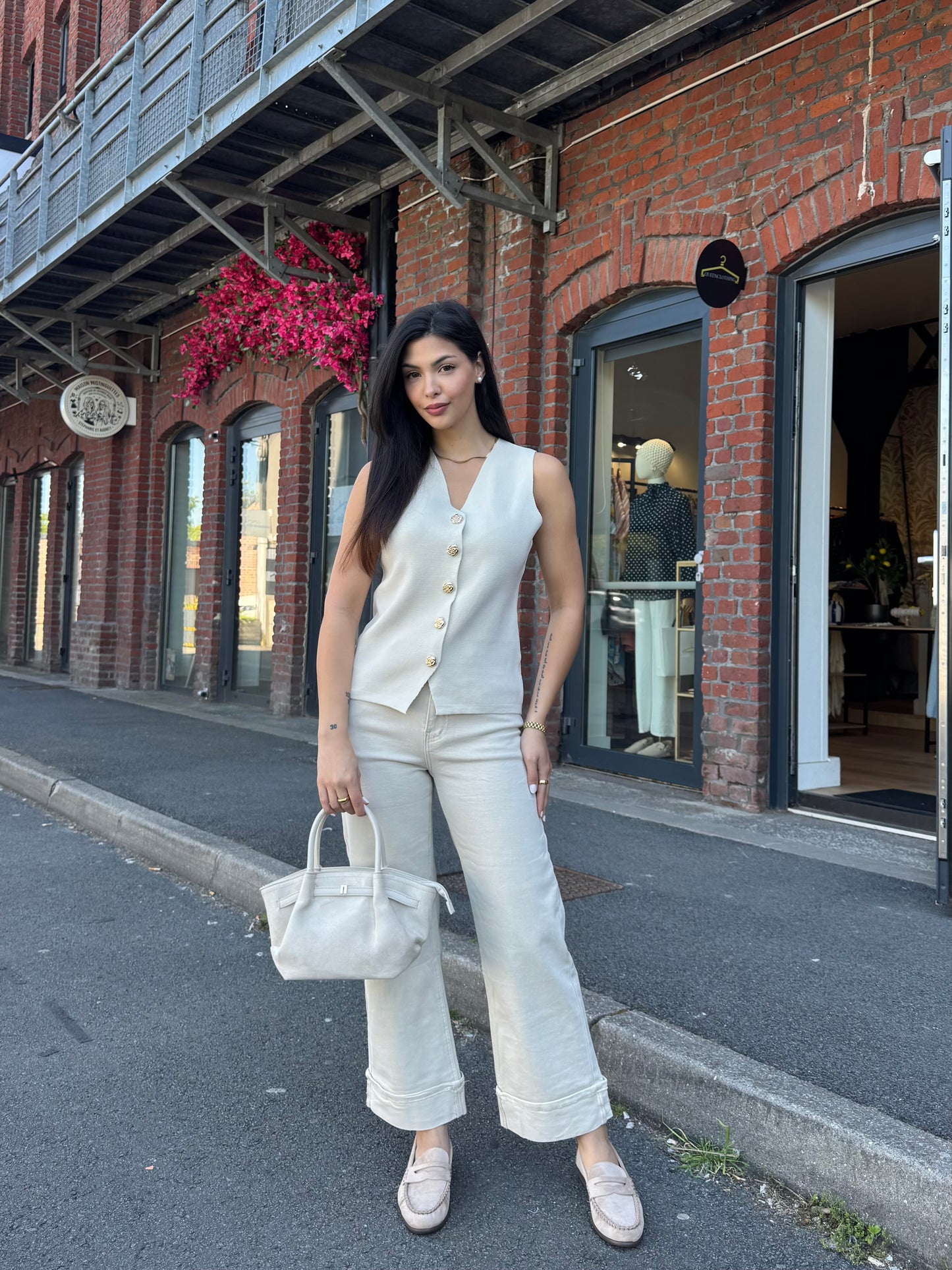 JEANS BEIGE 7/8ÈME STRETCH