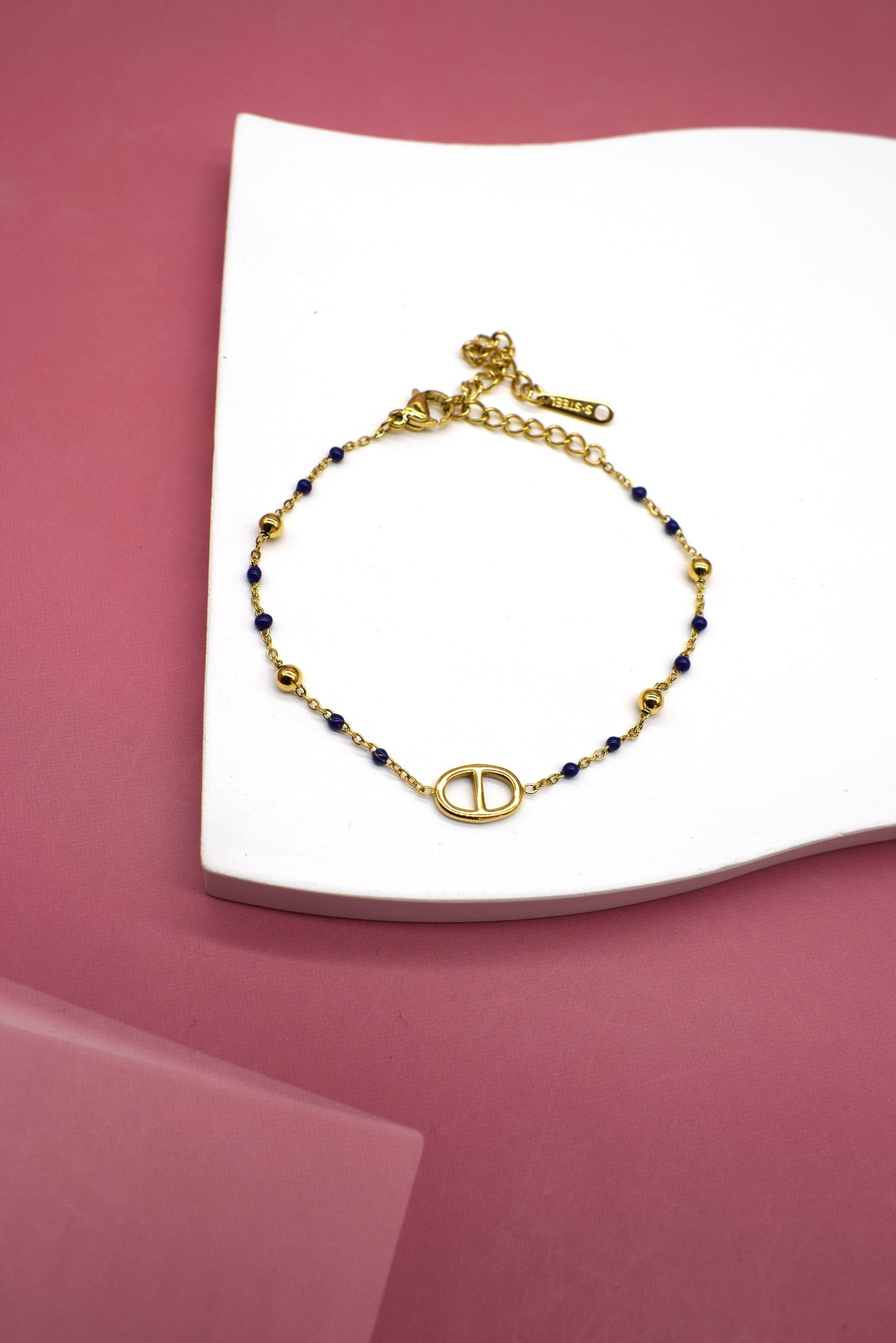 BRACELET MAILLON A PERLE BLEU