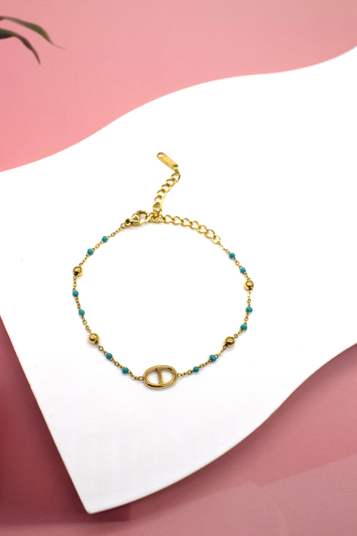 BRACELET MAILLON A PERLE BLEU TURQUOISE