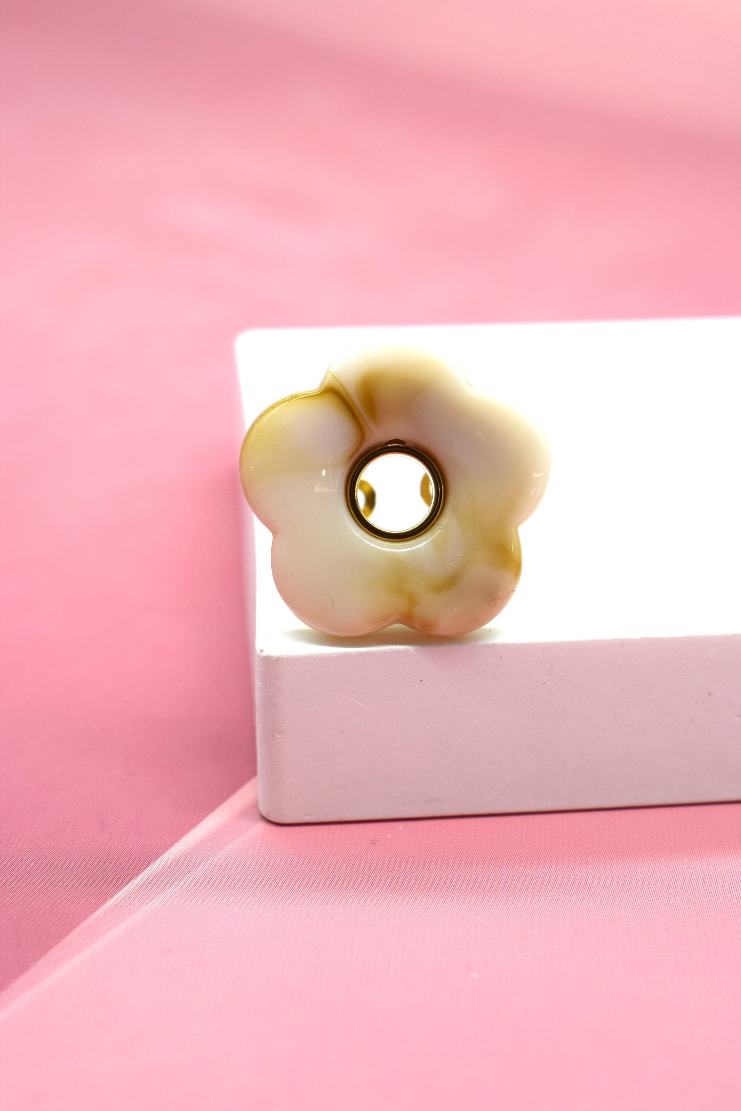 BAGUE FLEUR MARBRÉ BLANC - MARRON