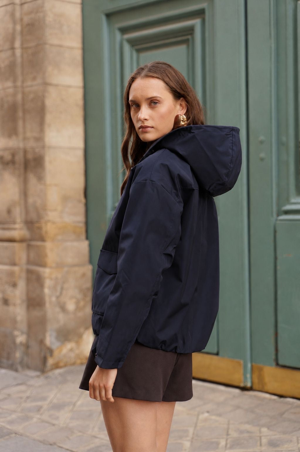 K-Way bleu foncé doublé fourrure à capuche