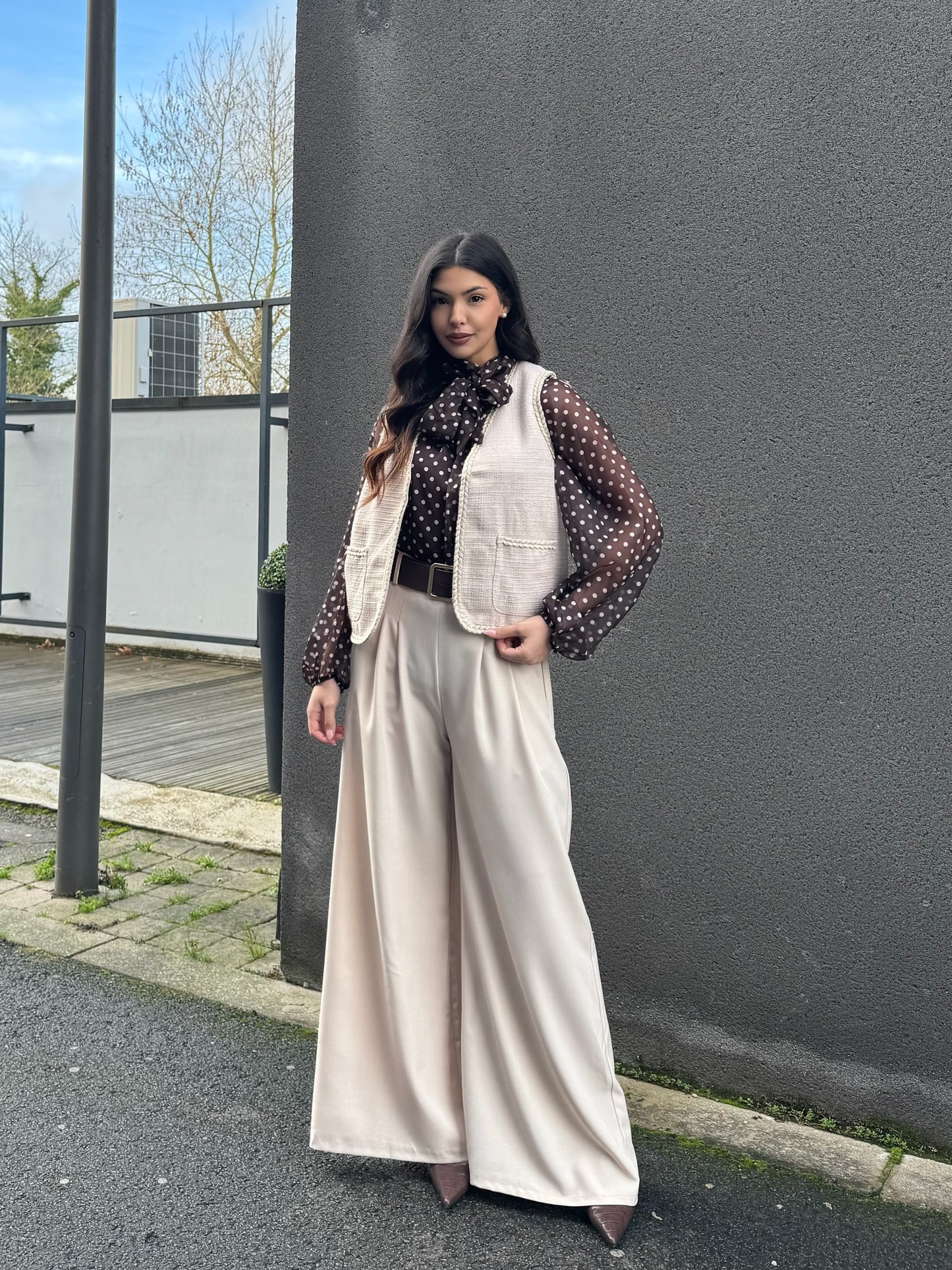 GILET SANS MANCHE TWEED BEIGE