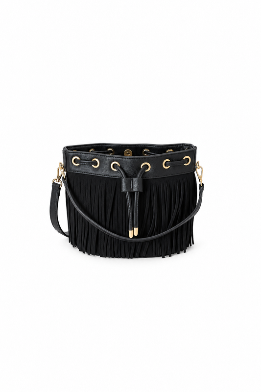 SAC SEAU NOIR À FRANGES