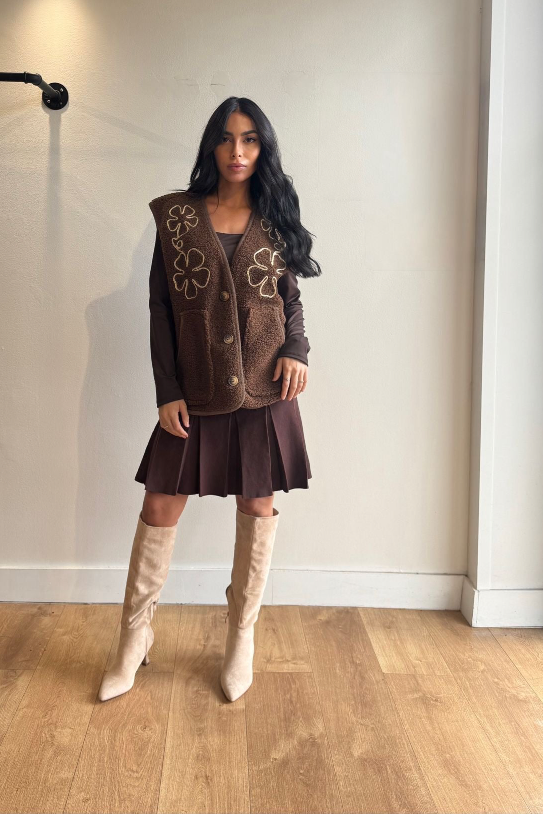 VESTE TEDDY BRODÉ CHOCO