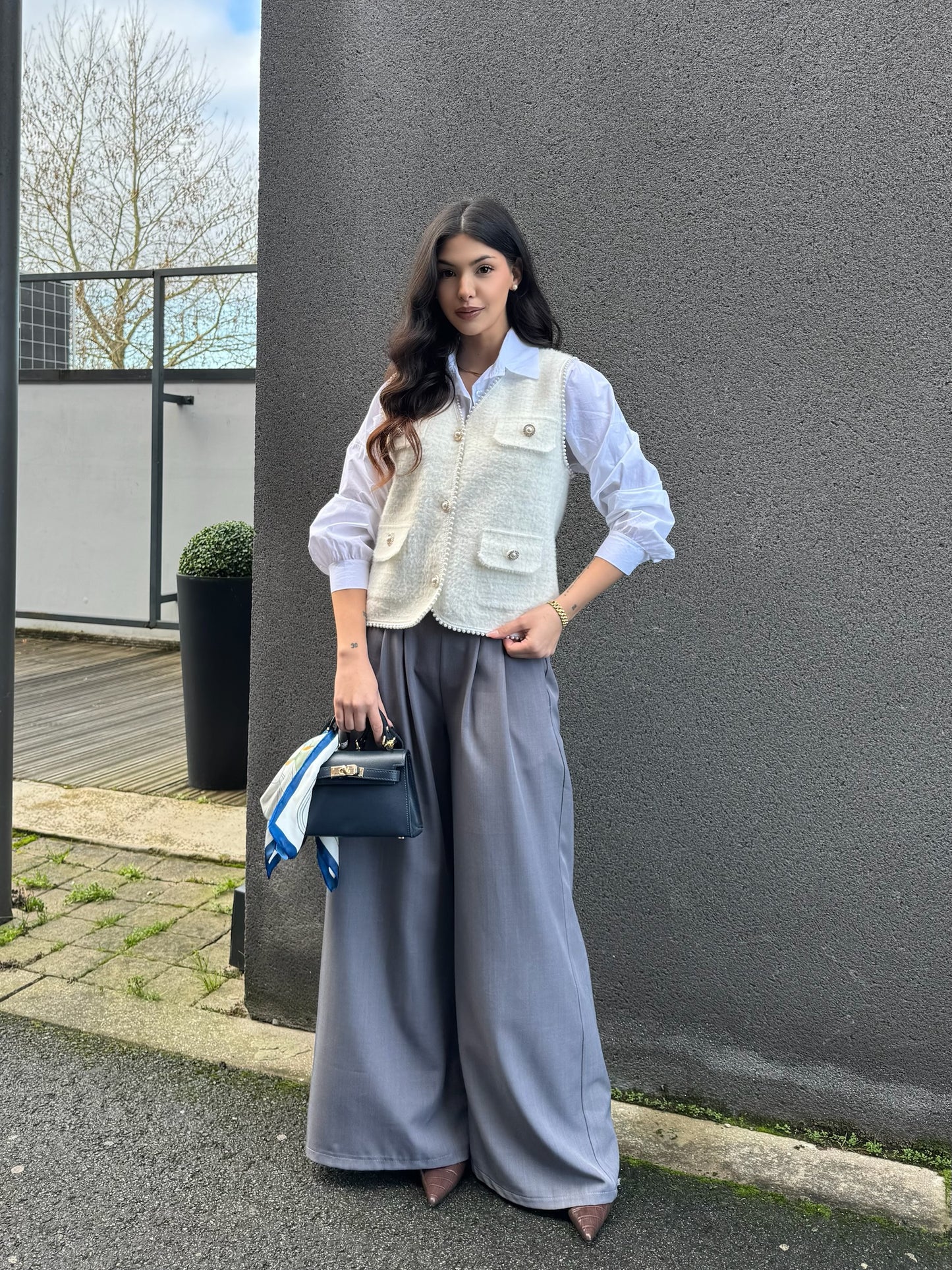 GILET BOUTONNÉ PERLE BLANC