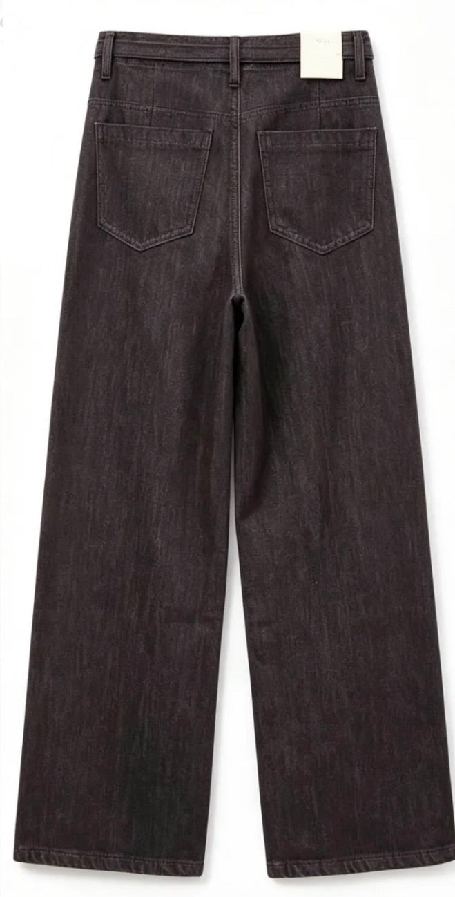 Jean Wide Leg Chocolat – Taille Haute & Ceinture