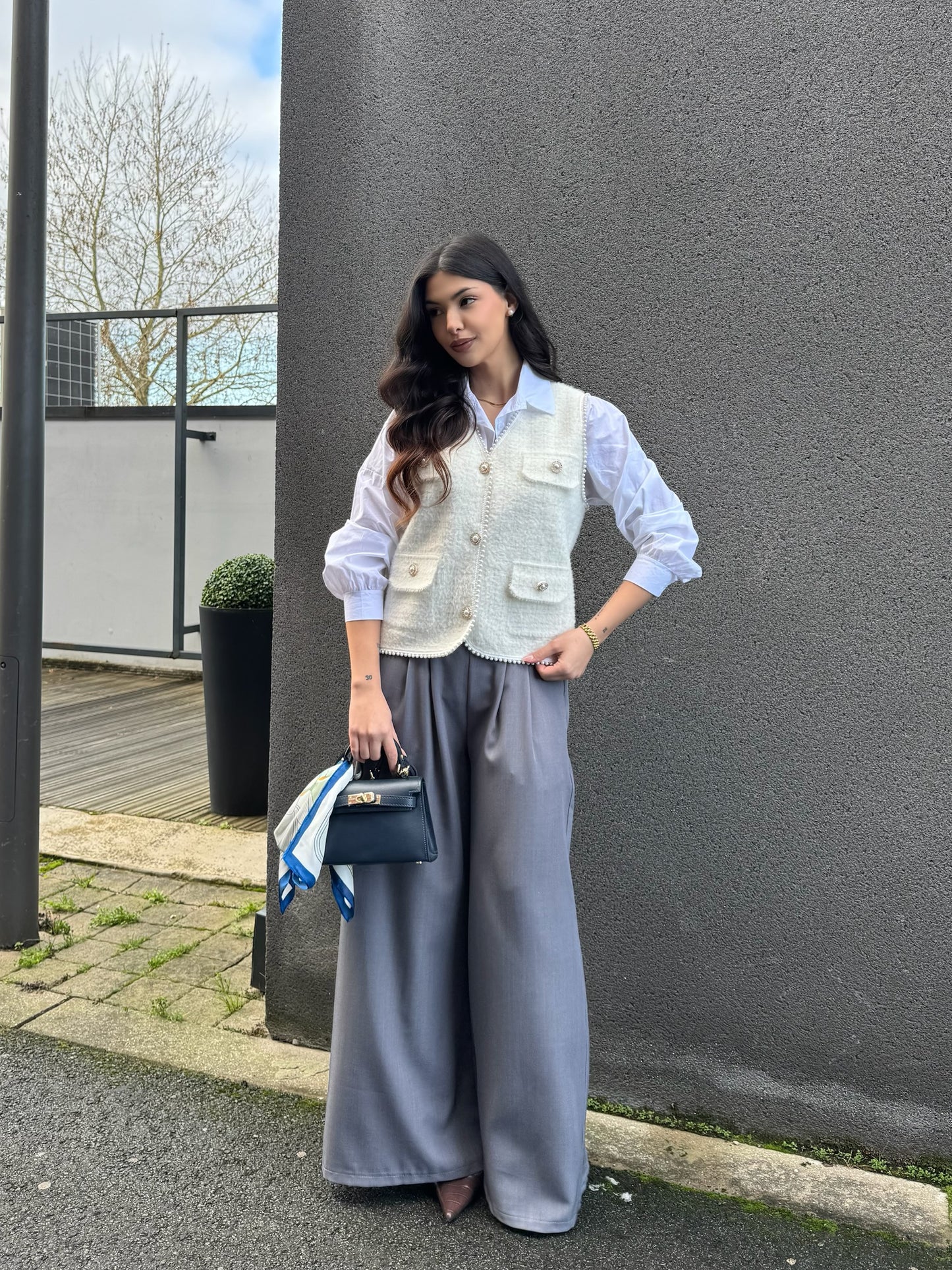 GILET BOUTONNÉ PERLE BLANC