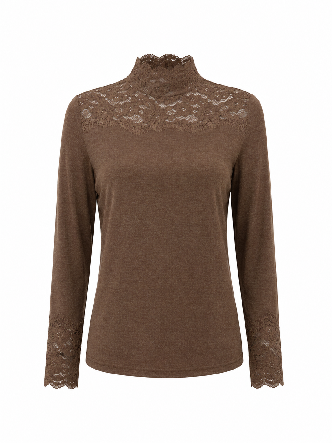 Pull fin chocolat à dentelle