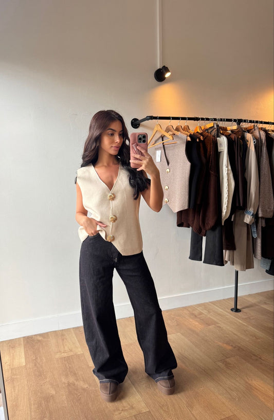 JEANS DAD TAILLE CROISÉ INDIGO