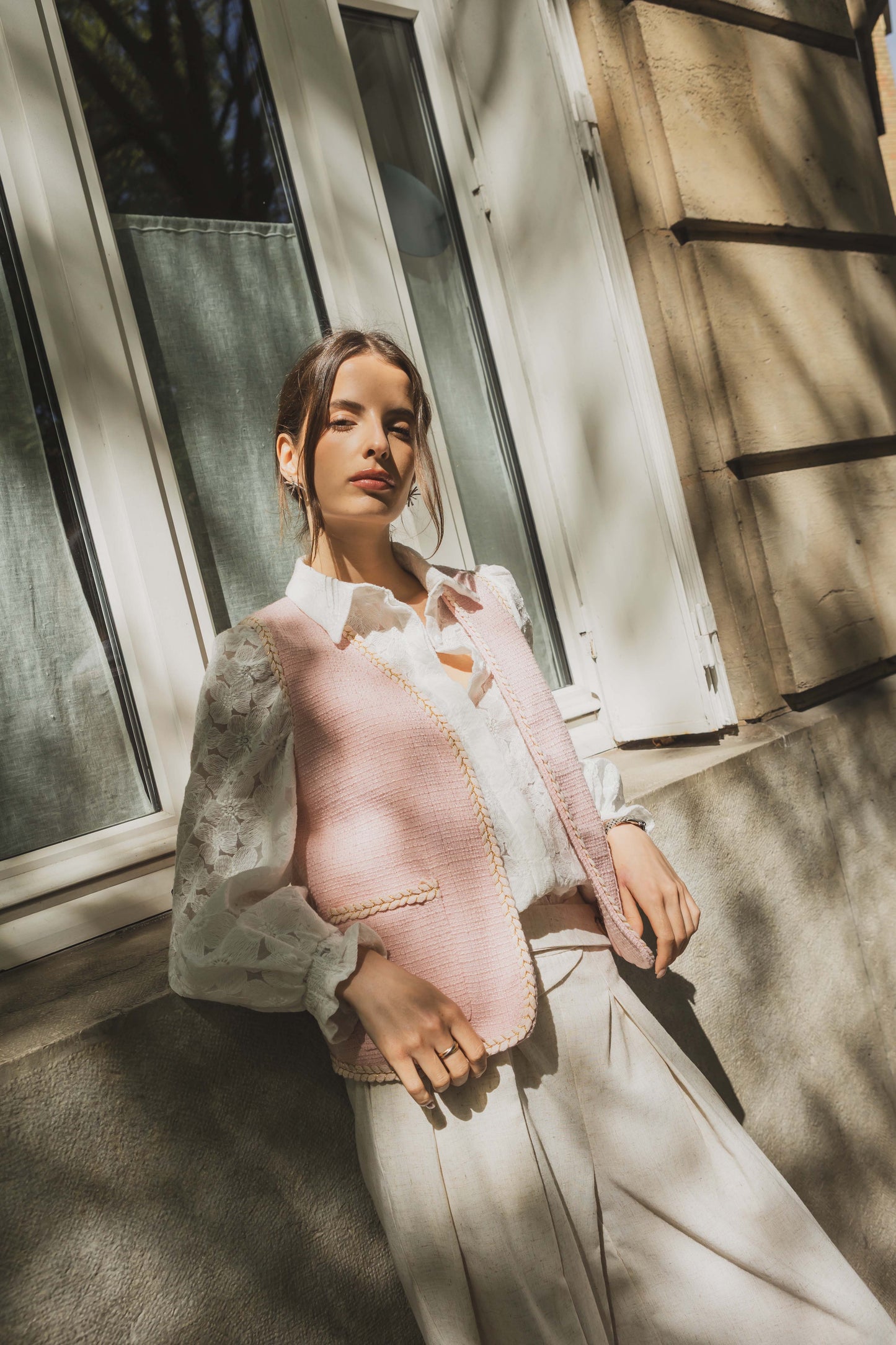 GILET SANS MANCHE TWEED ROSE