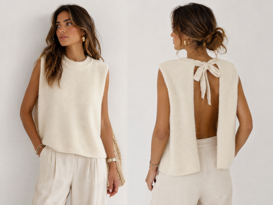Pull sans manches dos noué