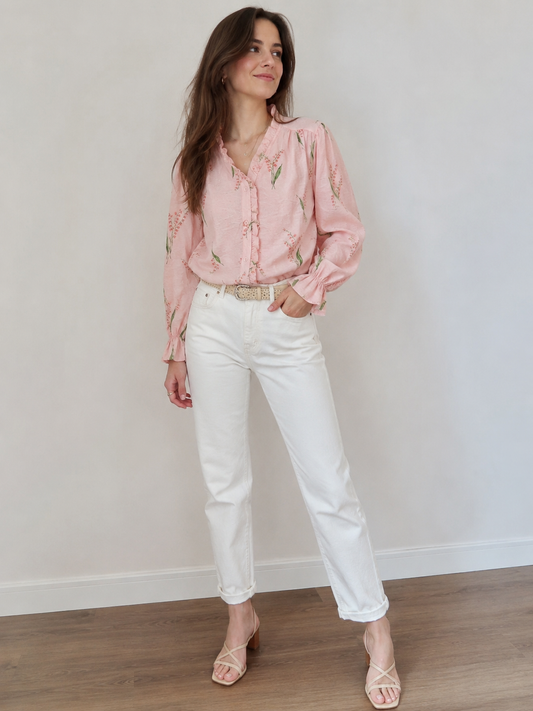 BLOUSE ROSE CLAIR IMPRIMÉ FLORAL