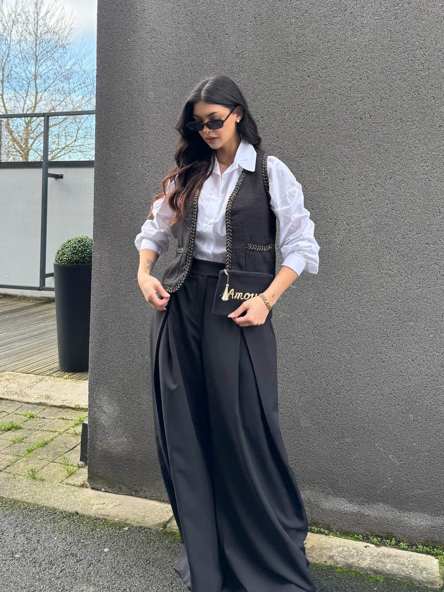 GILET SANS MANCHE TWEED NOIR