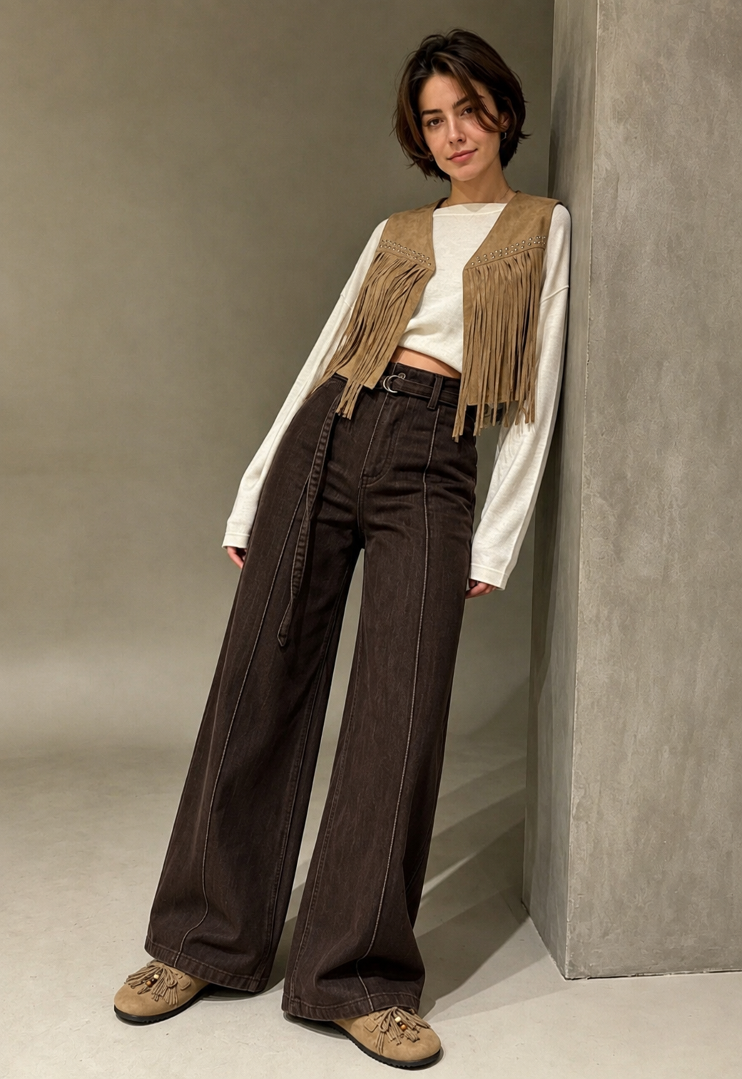 Jean Wide Leg Chocolat – Taille Haute & Ceinture