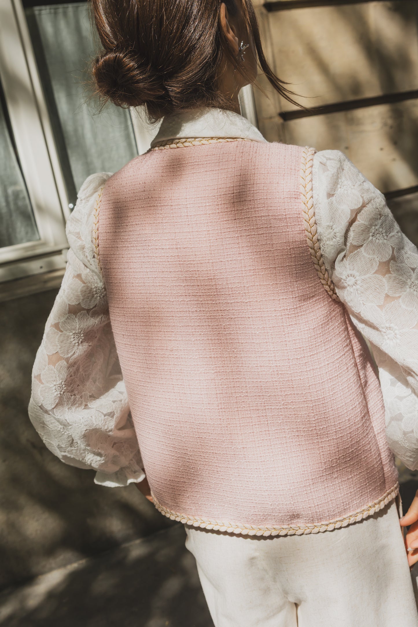 GILET SANS MANCHE TWEED ROSE