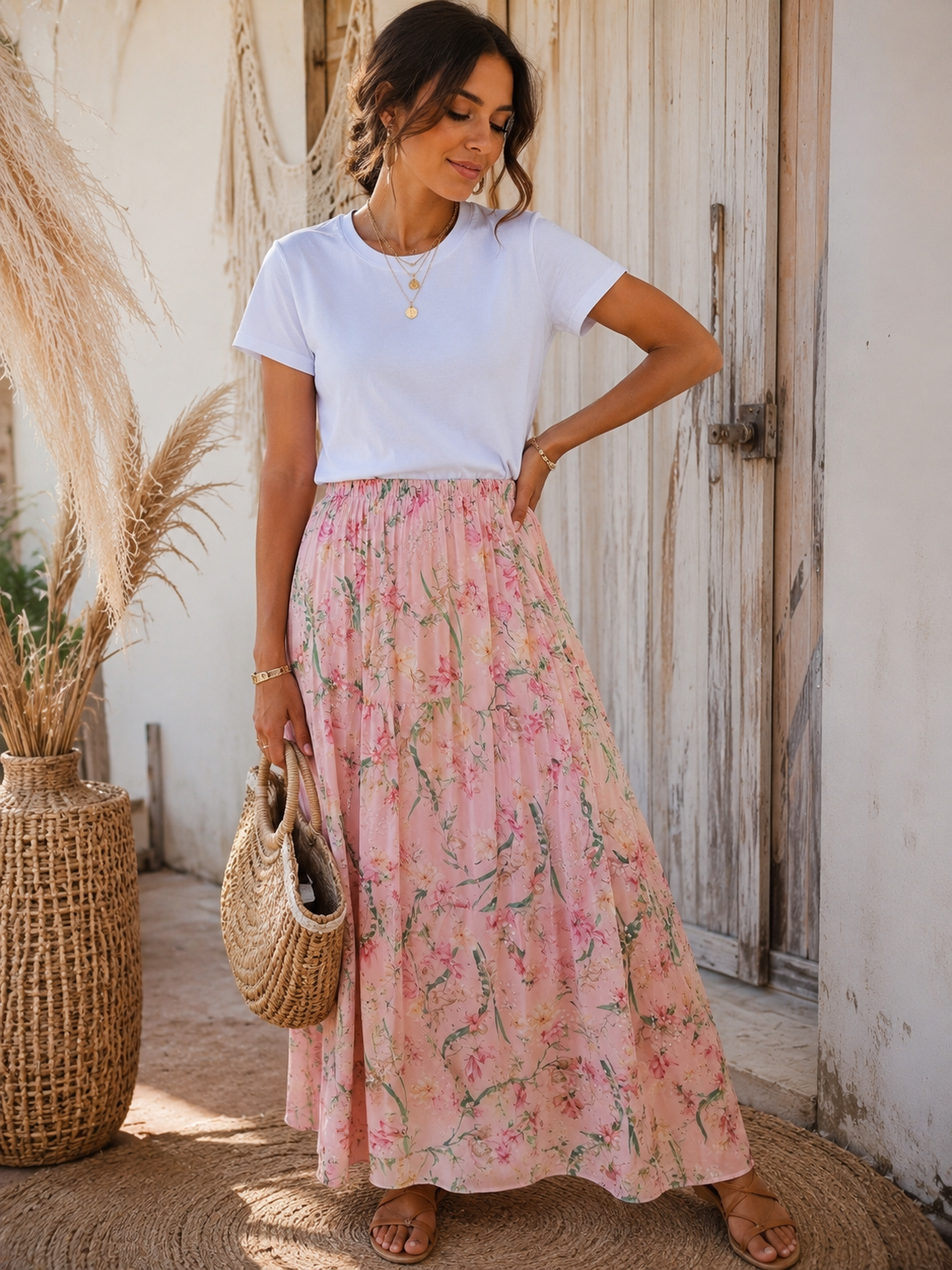 JUPE ROSE LONGUE A FLEUR