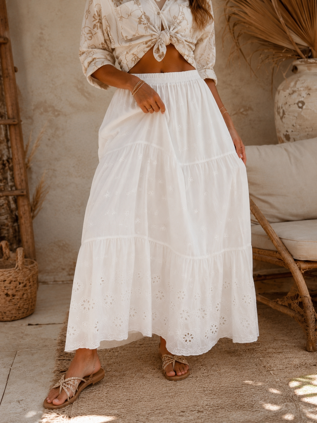 Jupe longue en broderie anglaise - Bohème chic