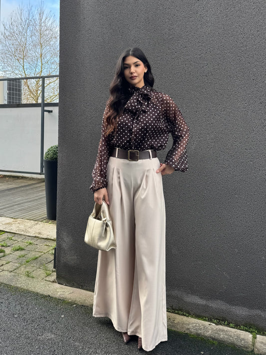 PANTALON FLUIDE CRÈME CEINTURE