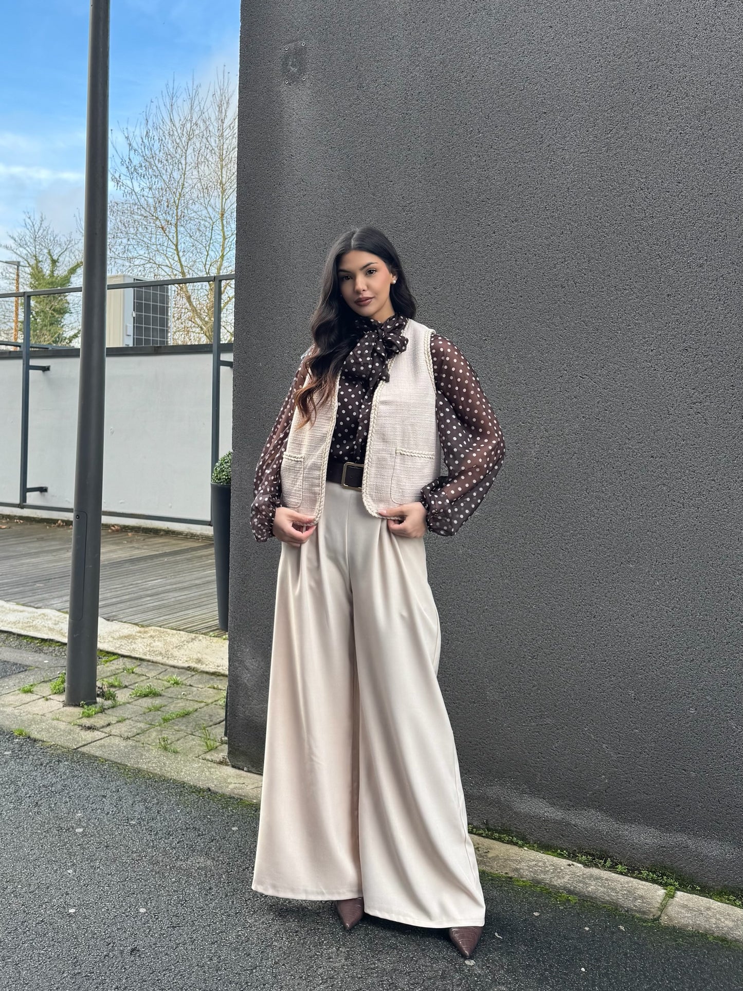 GILET SANS MANCHE TWEED BEIGE