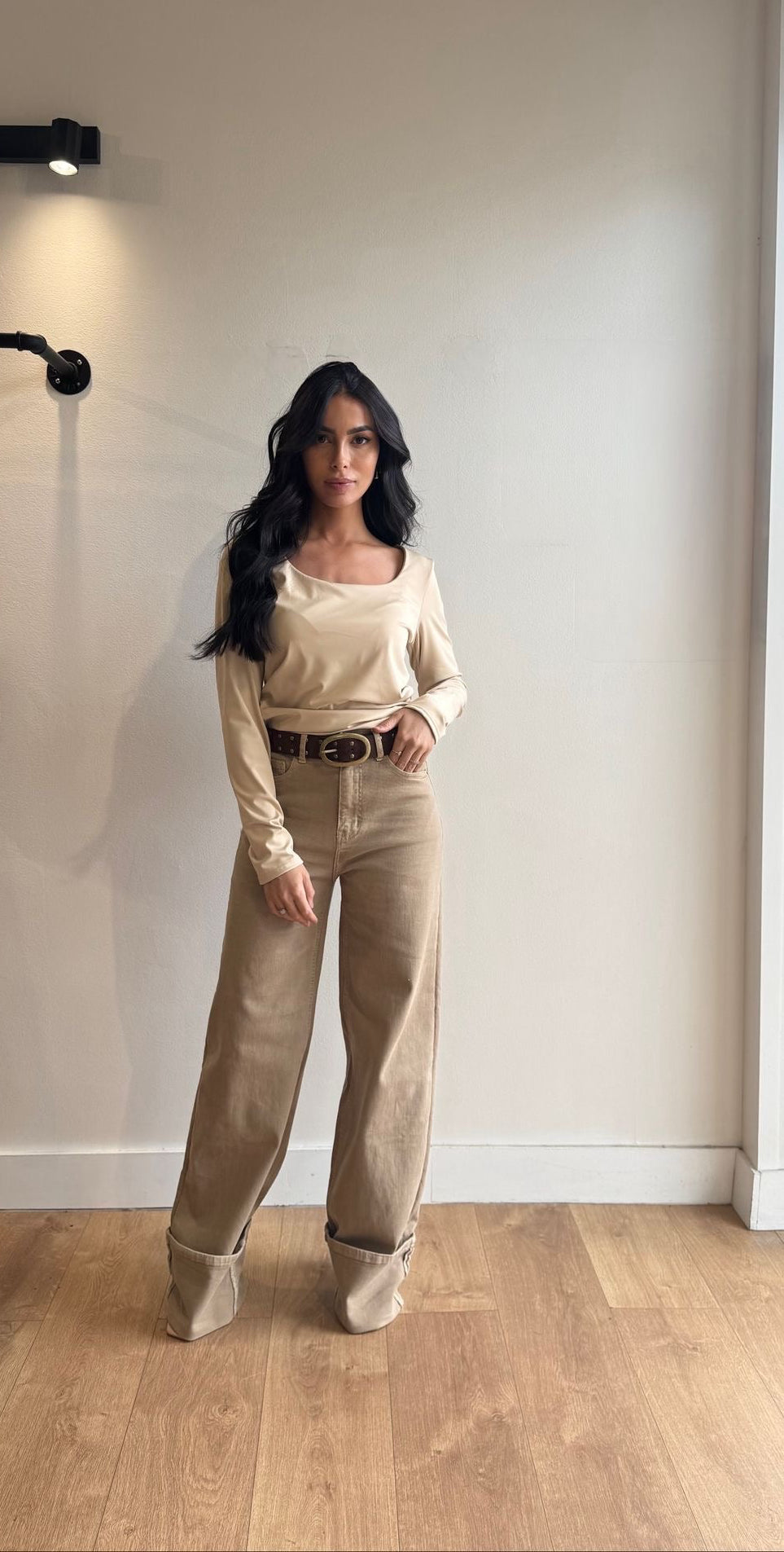 JEANS TAILLE HAUTE BEIGE OURLET