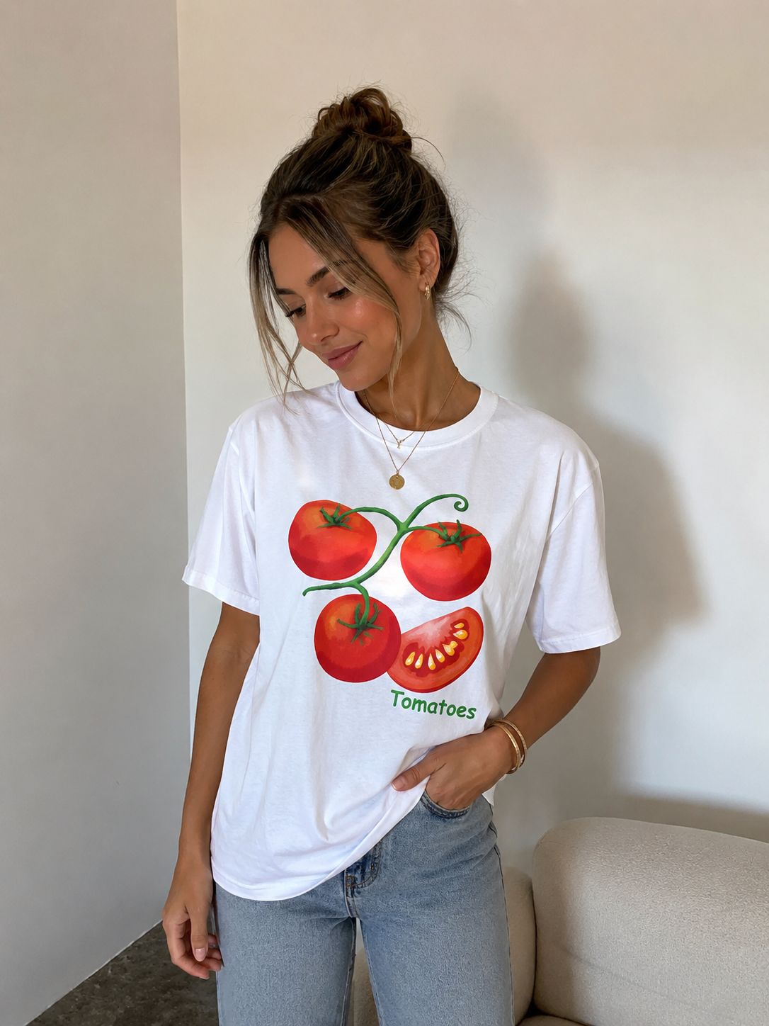 T shirt col rond imprimé Tomatoes