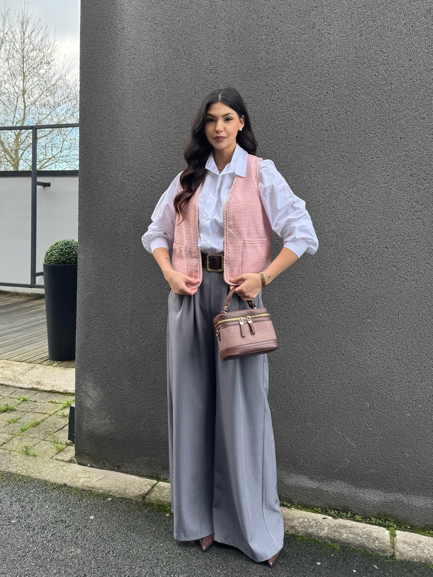 GILET SANS MANCHE TWEED ROSE