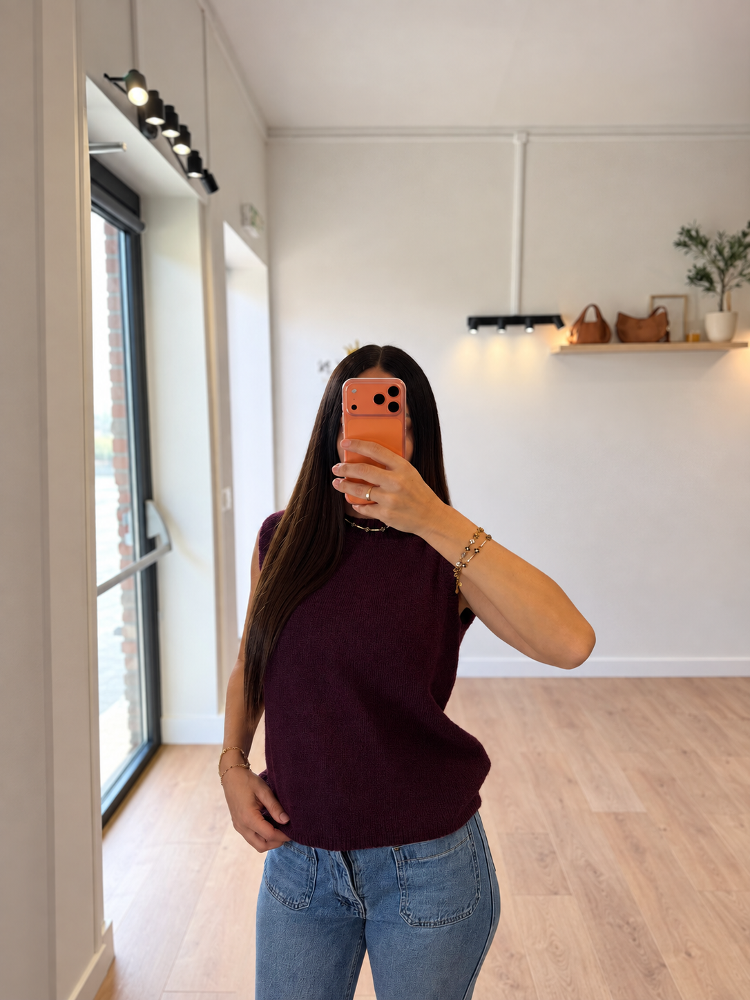 PULL SANS MANCHES PRUNE LAINE ET MOHAIR