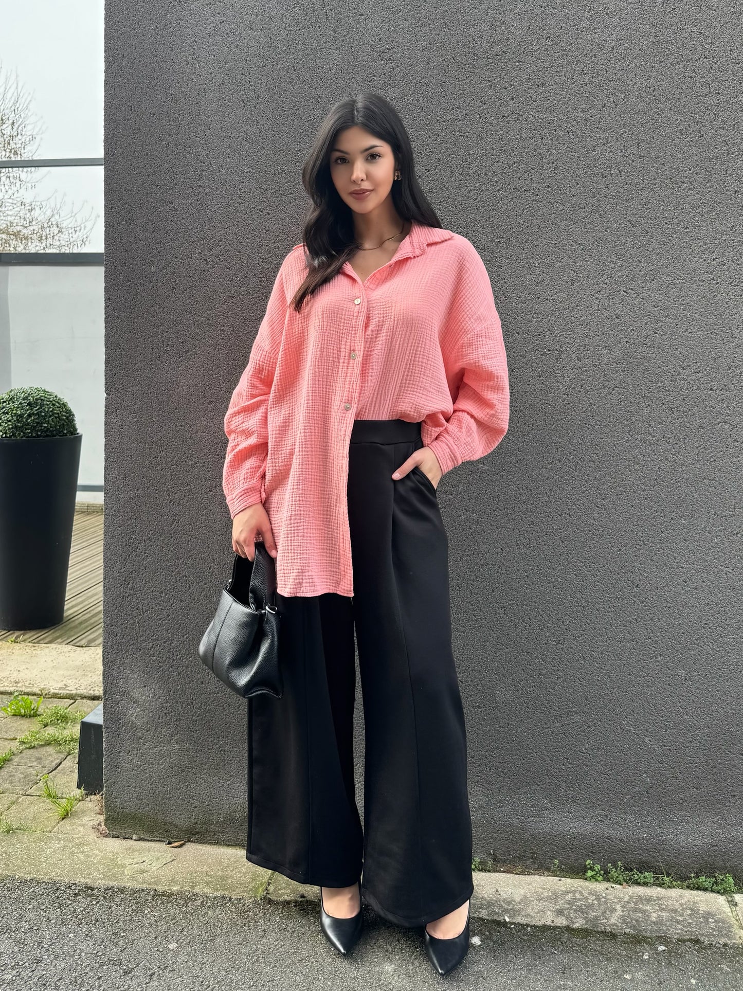 Chemise oversize gaze de coton rose – Douceur & style tendance