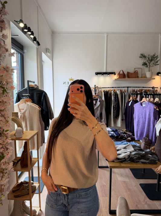 PULL À MANCHES COURTES BEIGE EN ALPAGA