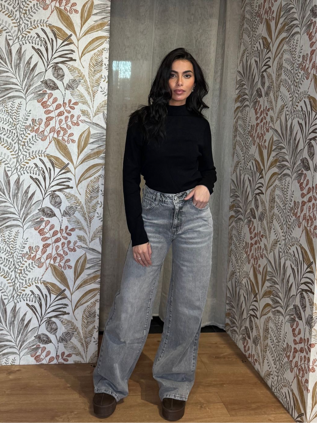 JEANS WIDE LEG GRIS