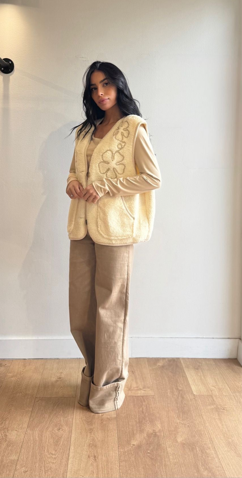 VESTE TEDDY BRODÉ CRÈME