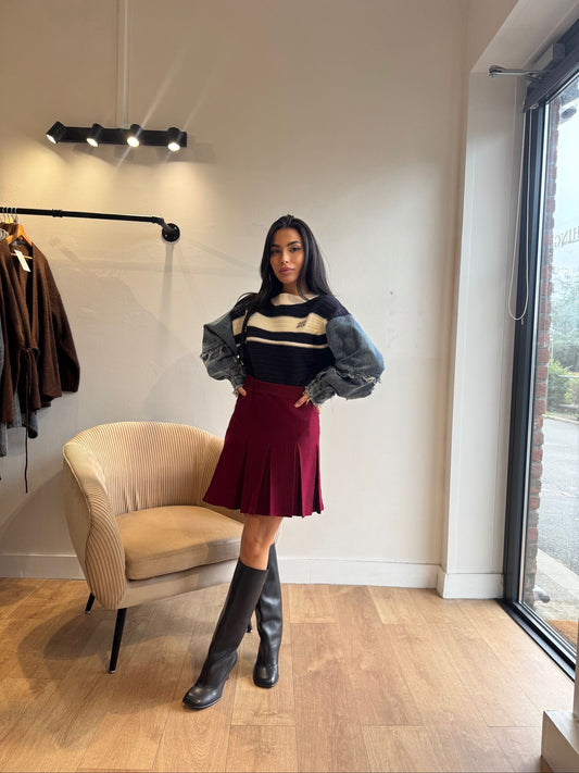 PULL MANCHE JEANS MARINE