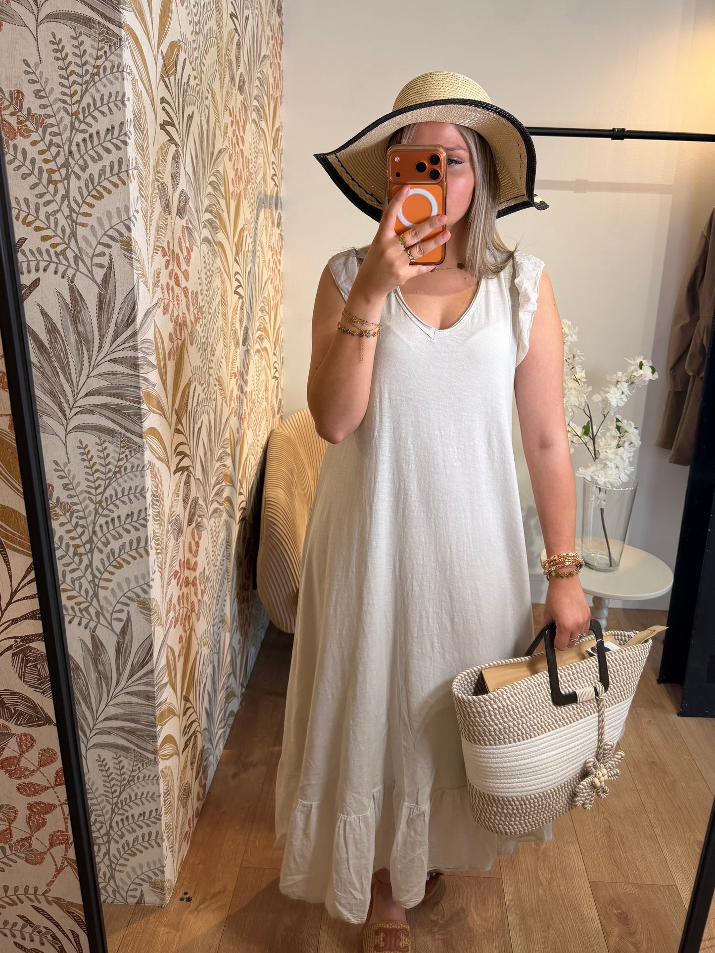 Robe longue beige en coton