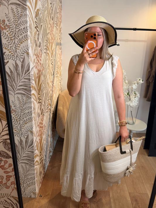 Robe longue beige en coton